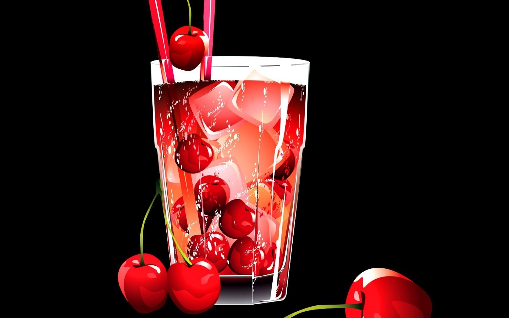a glass with ice minimalism freshness cherry desserts drink