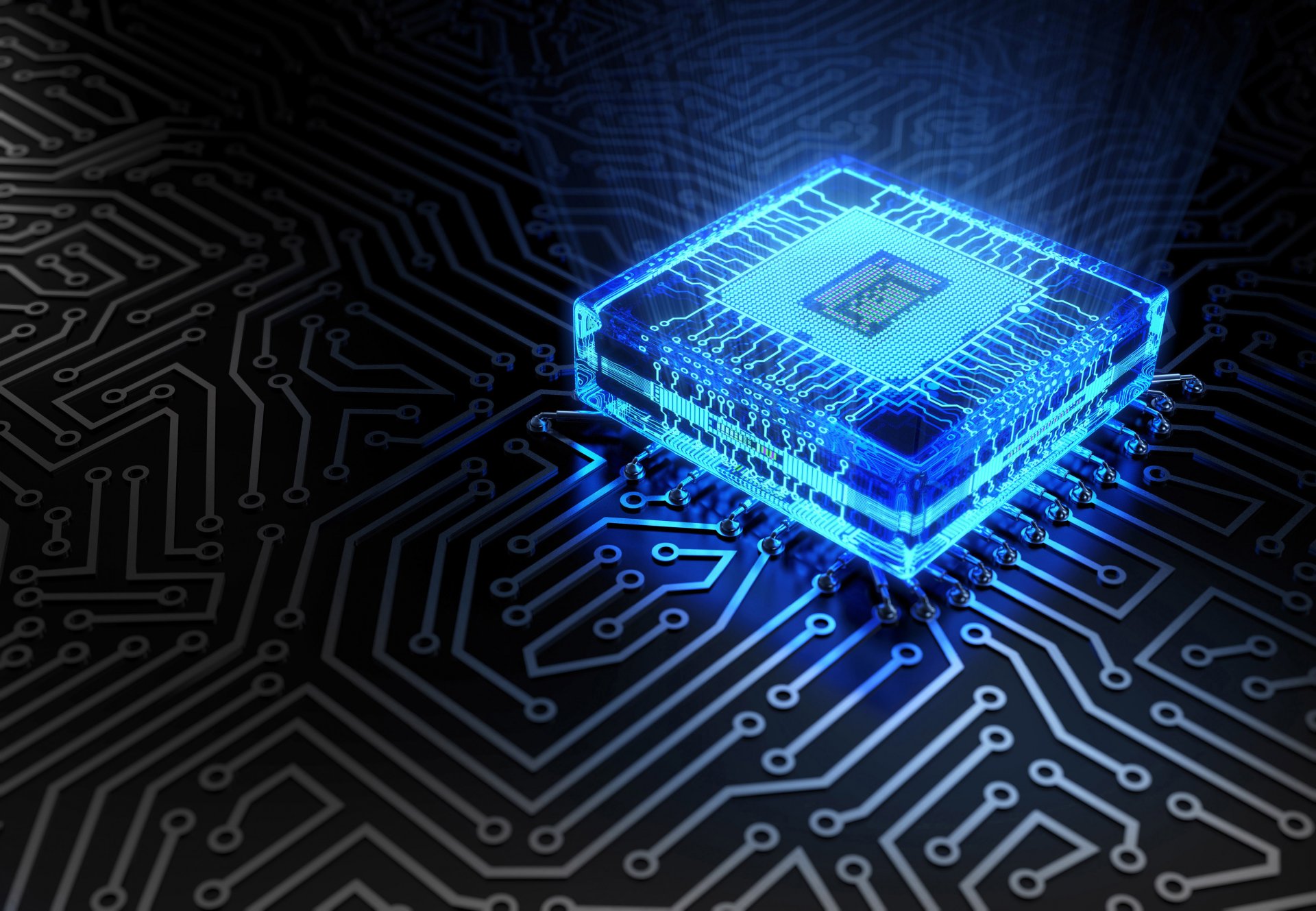 hi-tech tecnologia chip microchip pista bordo blu colore bagliore cpu bokeh macro carta da parati