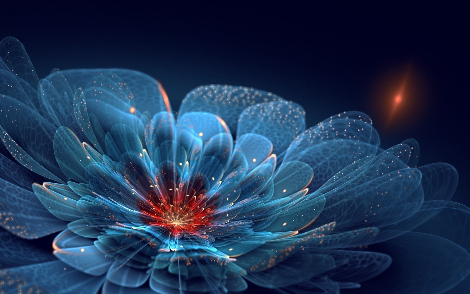 arte azul flor neón chispas pétalos