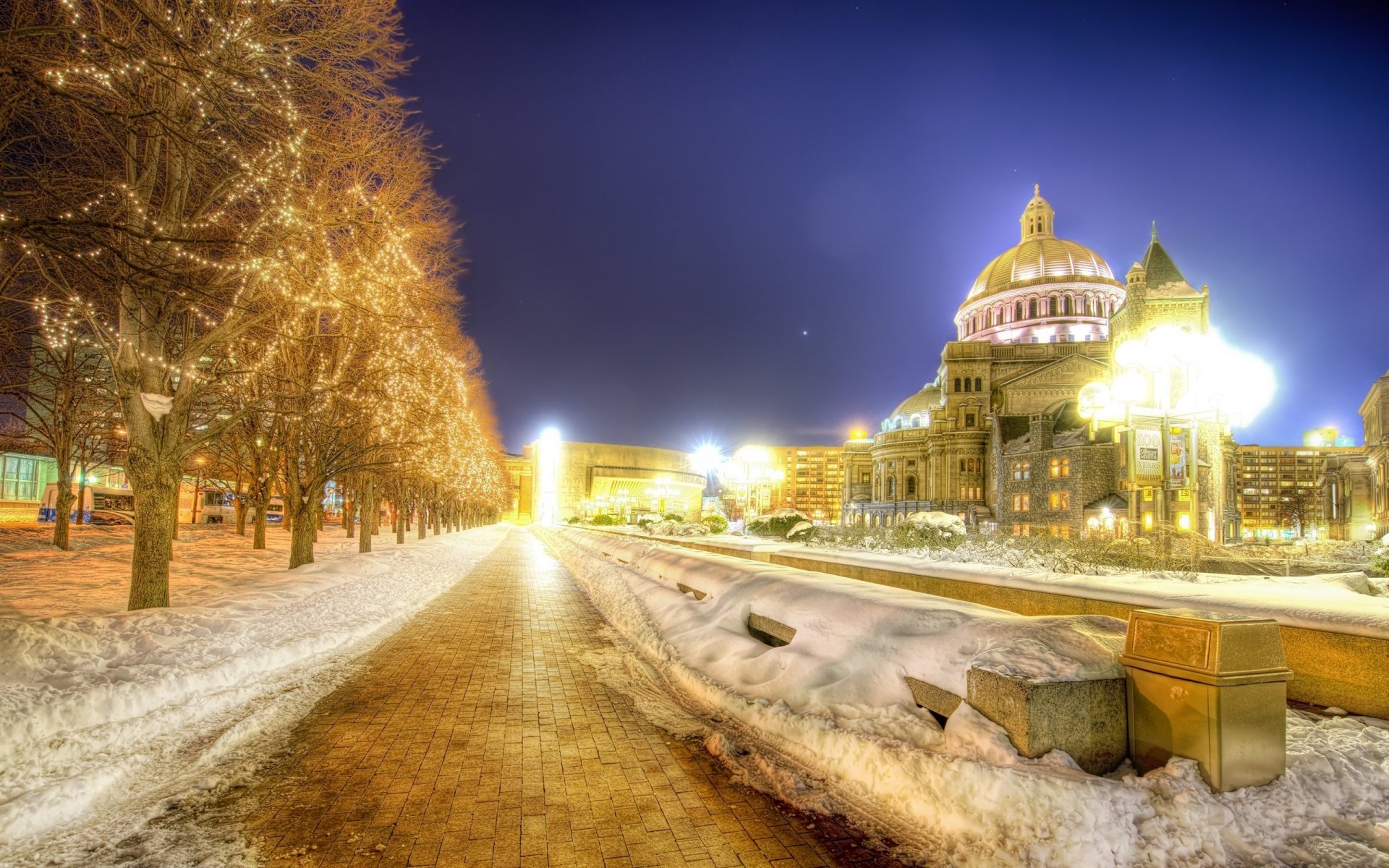 cattedrale nelle luci della notte boston vicolo città notte neve inverno derive luci marciapiede cielo notturno luci della città