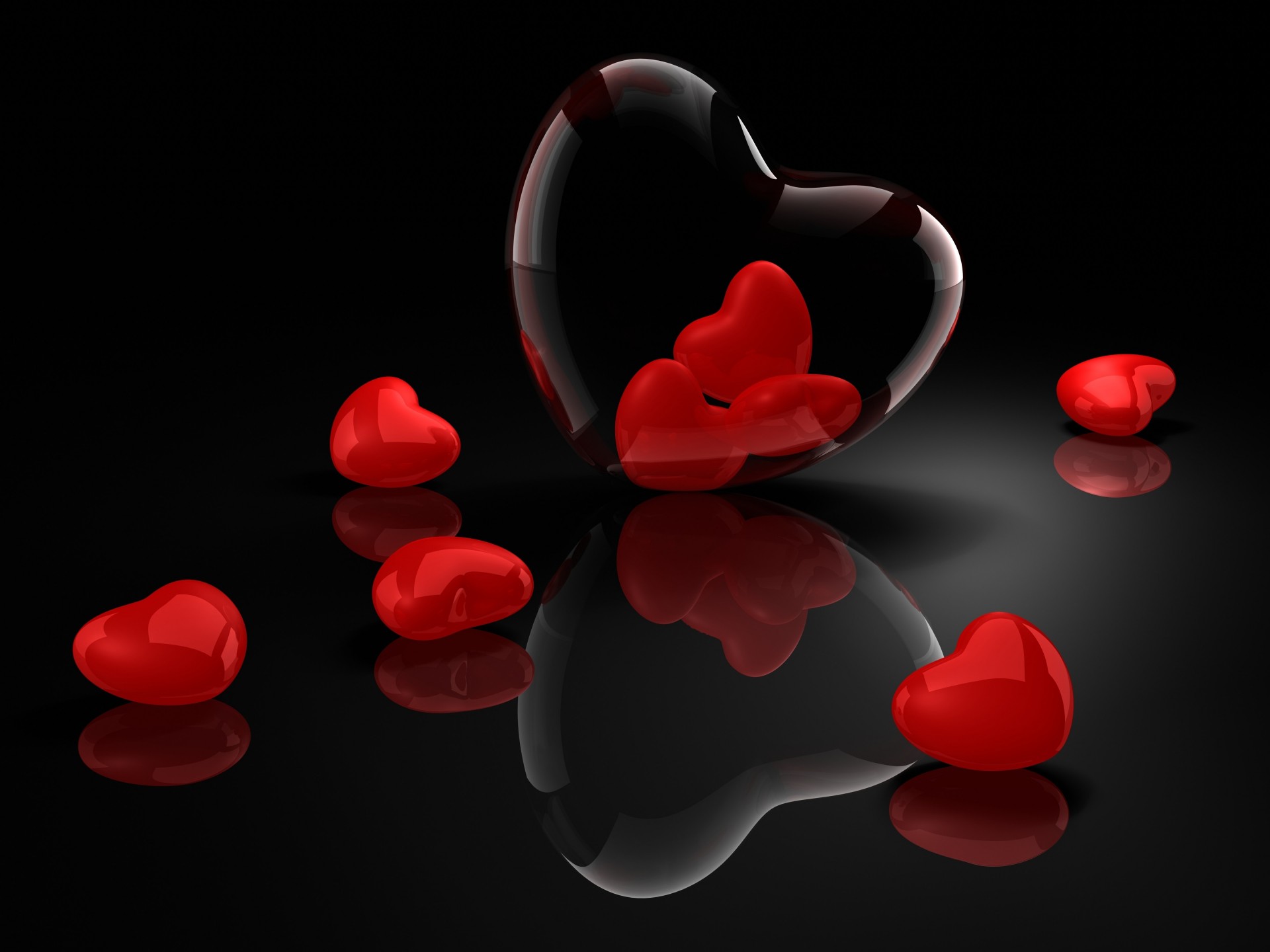 réflexion saint valentin fond noir coeurs