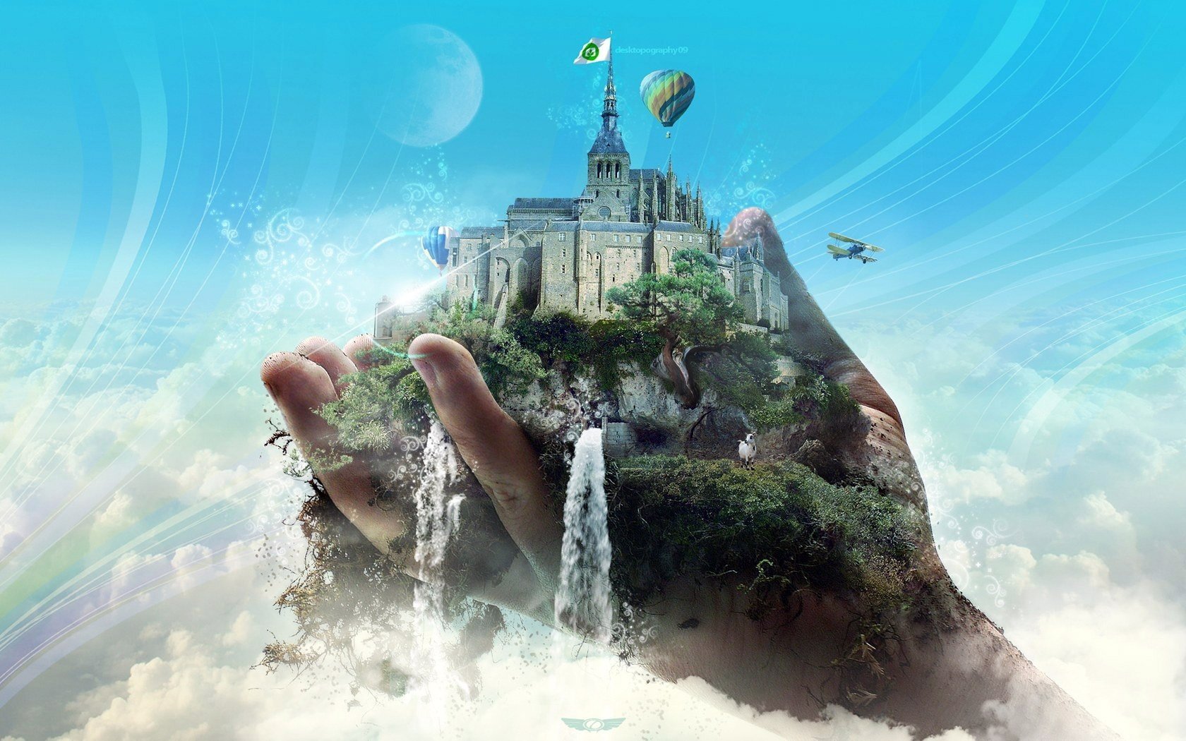 die welt in der hand ein stück erde ein schloss