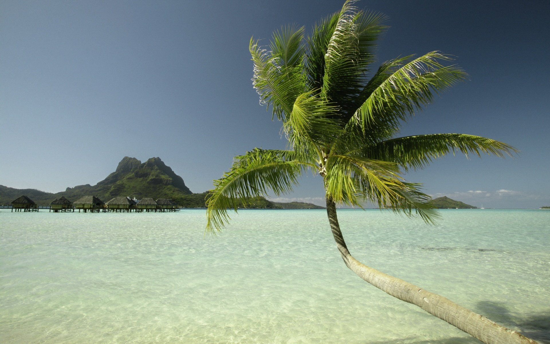 montagnes eau tempête soleil brûlant eau ciel palmiers île tropiques arbre nature paysage été chaleur chaleur maisons sur l eau coin de paradis côte