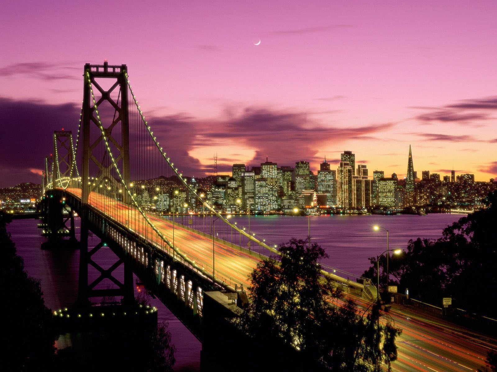 elegant bridge long building backlight city night the night sky the lights of the city