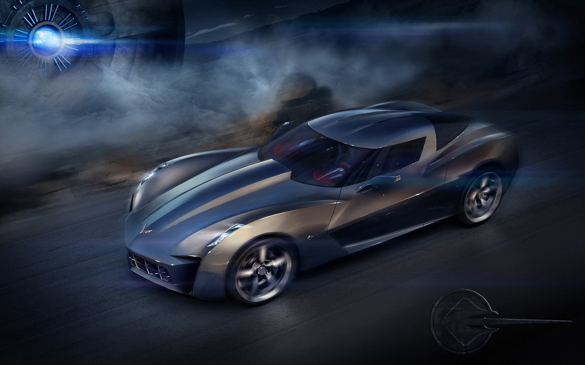corvette stingray concept агрессивный силуэт скорость спортивные авто транспорт авто автотранспорт серебро фары движение