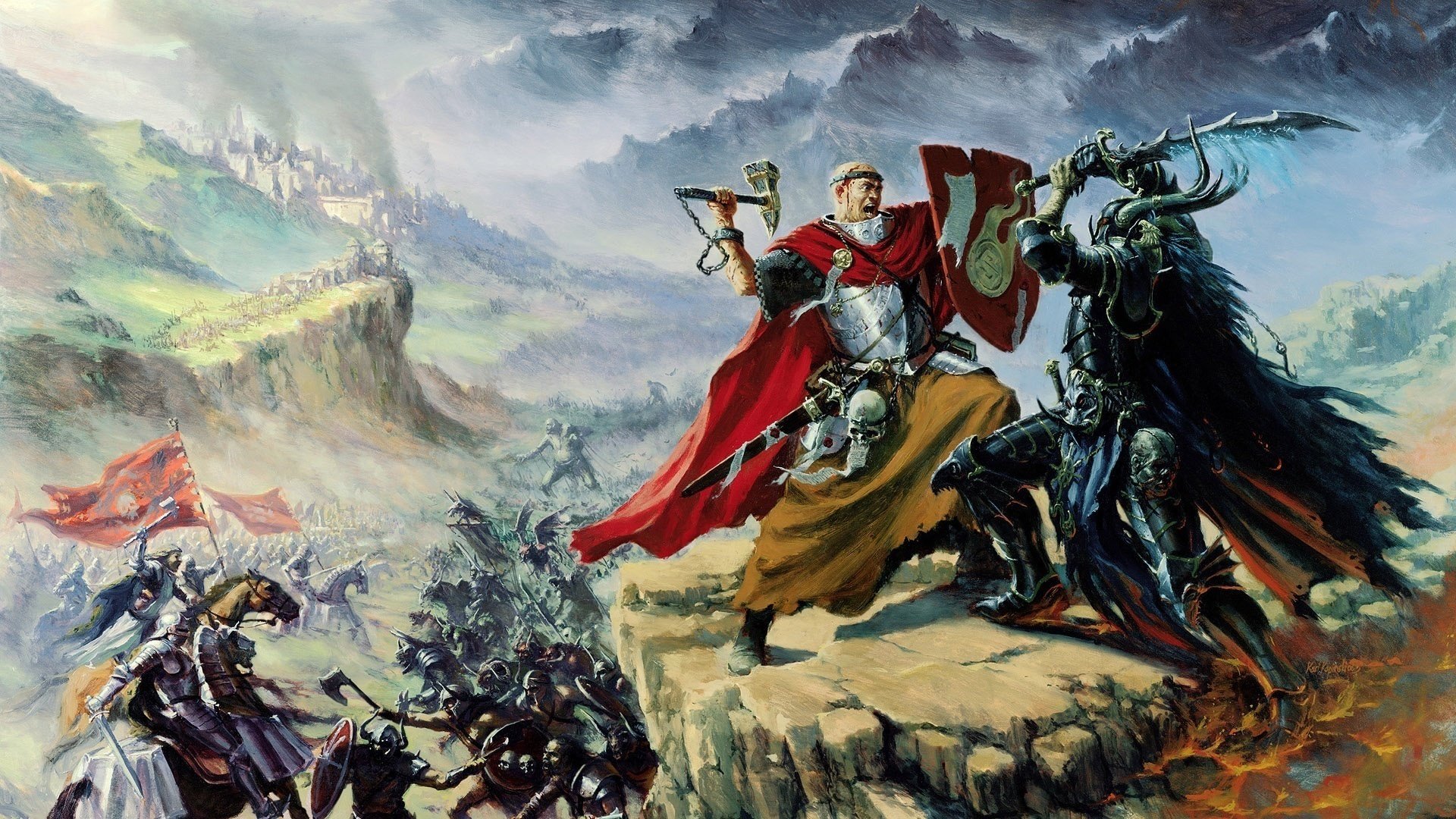необыкновенные создания горные породы воины warhammer сражение империя хаос капитан армии замок щит молот меч рисунки аниме мужчины-а