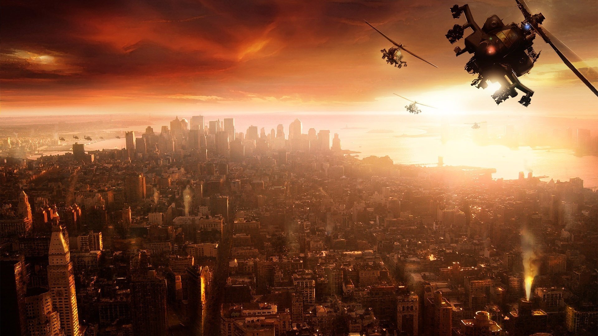 ciudad de la noche helicópteros luz del sol prototipo helicóptero metrópolis dibujos anime metrópolis-a ciudades-a