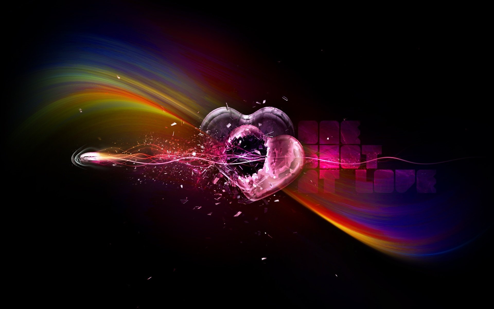 due cuori grafica arcobaleno sfondo nero linee colpo