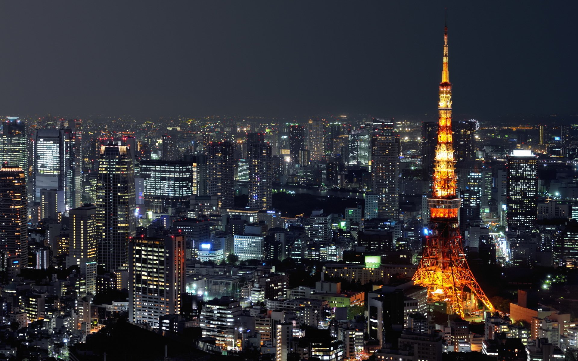 tour de tokyo tir de nuit obscurité rétro-éclairage ville bâtiments tour lanternes nuit ville de nuit ciel illuminations ciel nocturne lumières de la ville