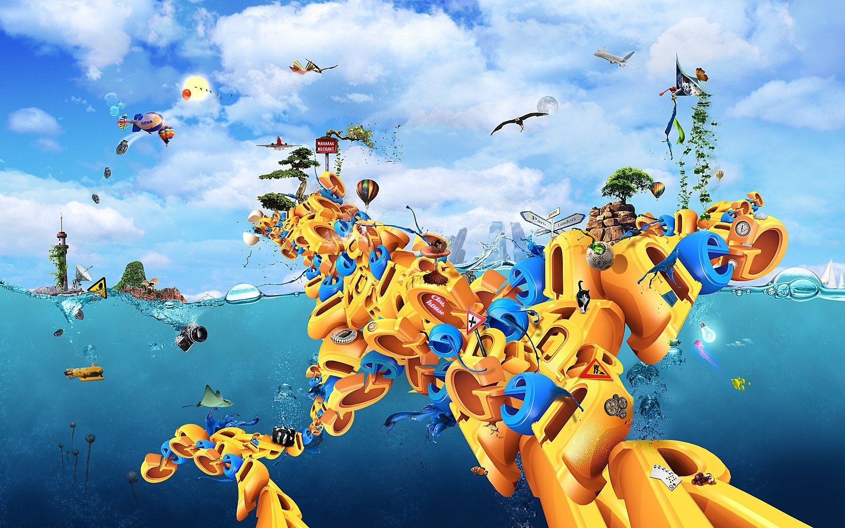 wörtliches wortspiel gelbe farbe wasser himmel wolken kreativ lustig