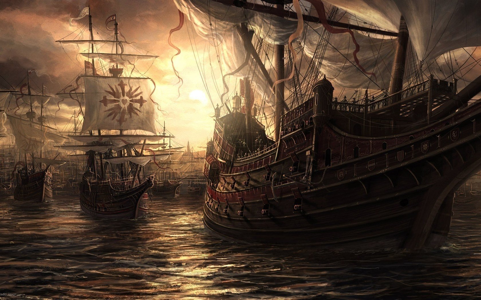 wooden ships sea navy sailboats armada gun