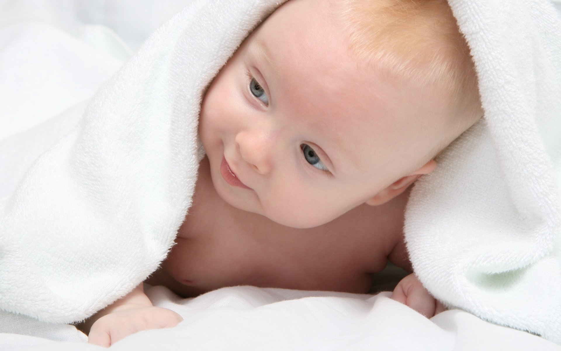 after a shower cute baby smile portrait look eyes face