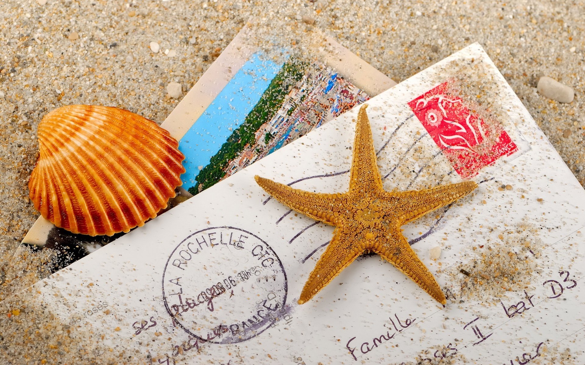 seestern muschel briefe sand umschlag foto sand urlaub urlaub