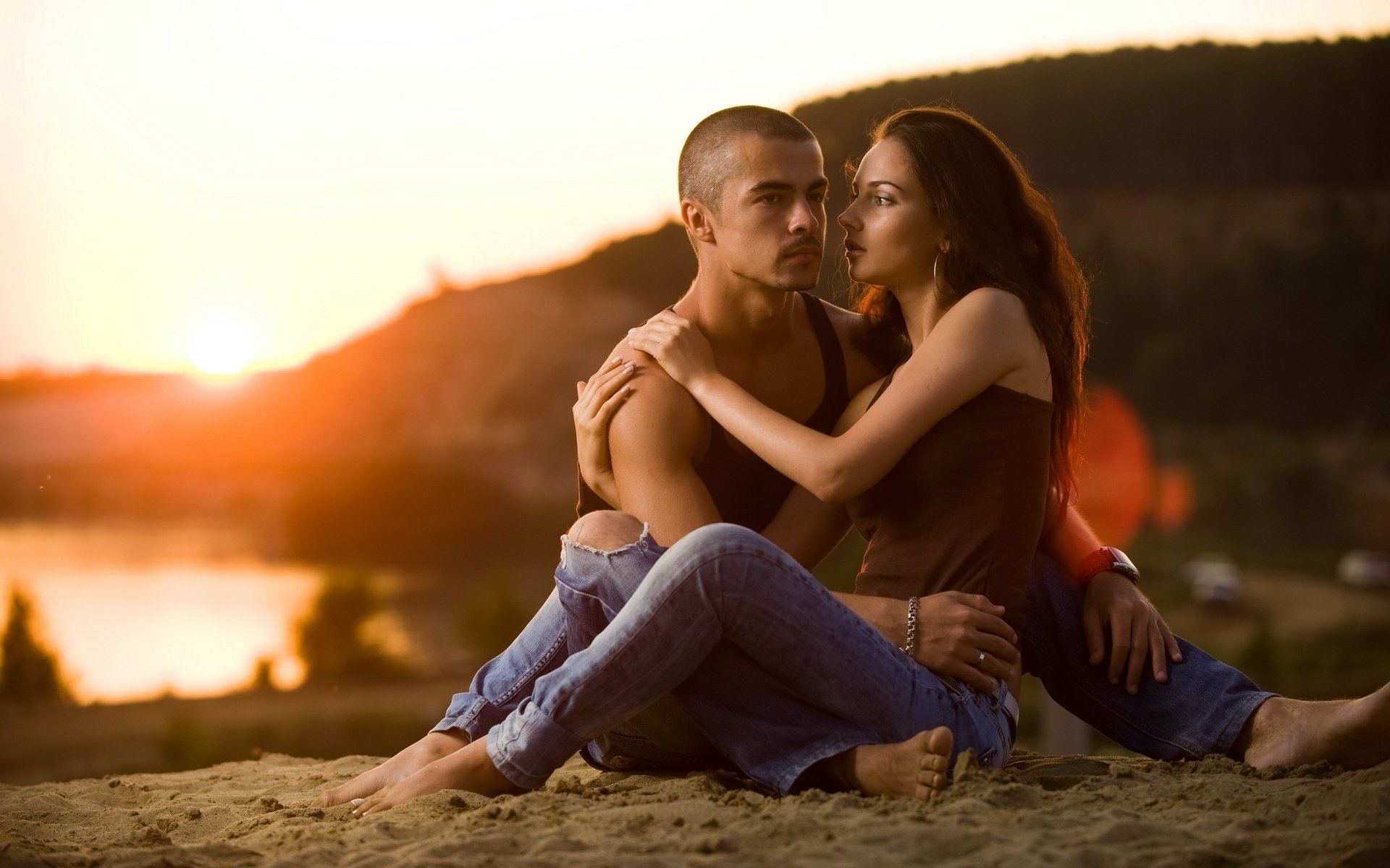 on the shores of lake cool two romance tenderness passion feelings love date meeting lovers pair men women