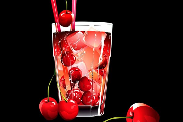 Cocktail with cherry on a black background