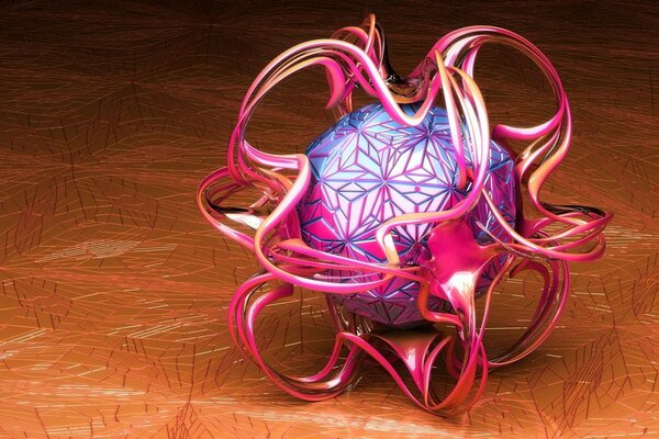 Fantaisie. Sphère en acier tourbillonné rose