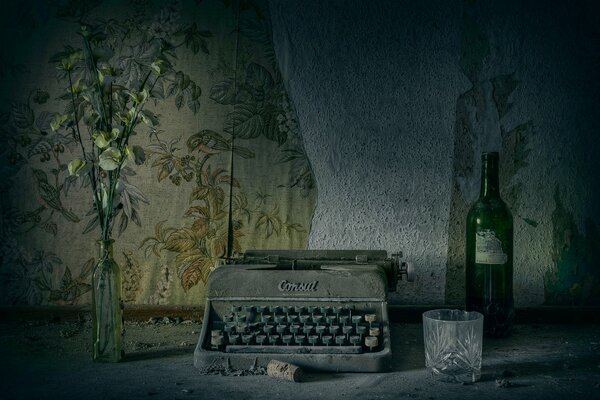 Dusty still life with a typewriter