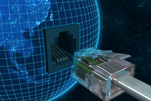 Der Planet verbindet sich mit einem Twisted-Pair mit dem globalen Internet