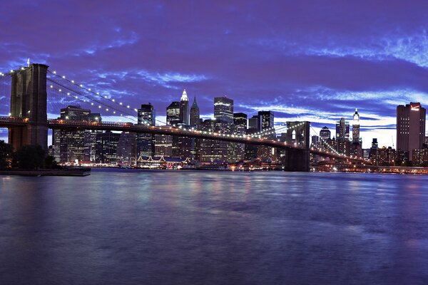 The big bridge in the evening with lanterns