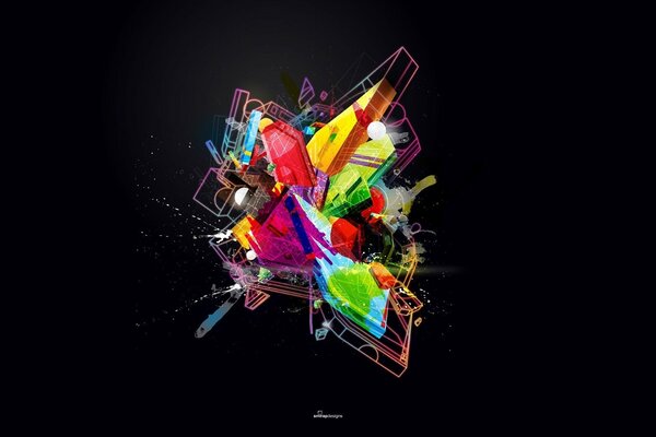 Abstraction. Geometric multicolored figures on a black background