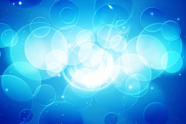 Círculos brillantes blancos sobre fondo azul