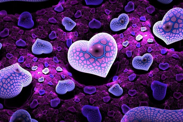 Coeurs roses sur fond violet