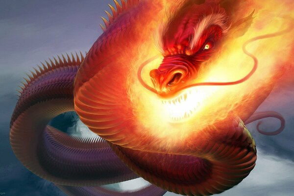 The flame of a dragon flying in the sky