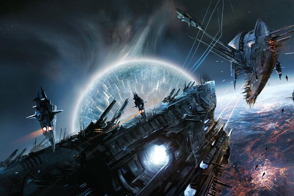 Naves espaciales viajan entre planetas