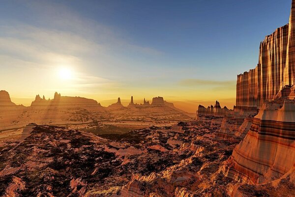 Fantasy Martian landscape with rocks