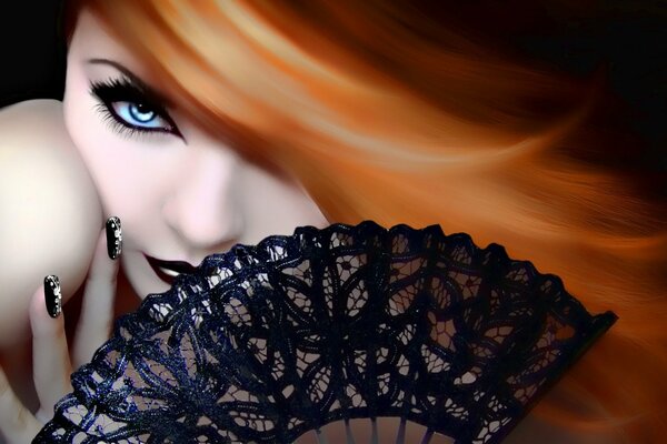 Rousse fille avec un ventilateur