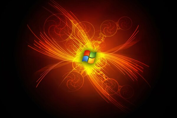 Microsoft-Logo mit Feuerstrahlen
