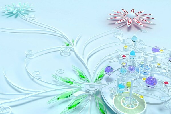 Panorama de flores de cristal sobre vidrio