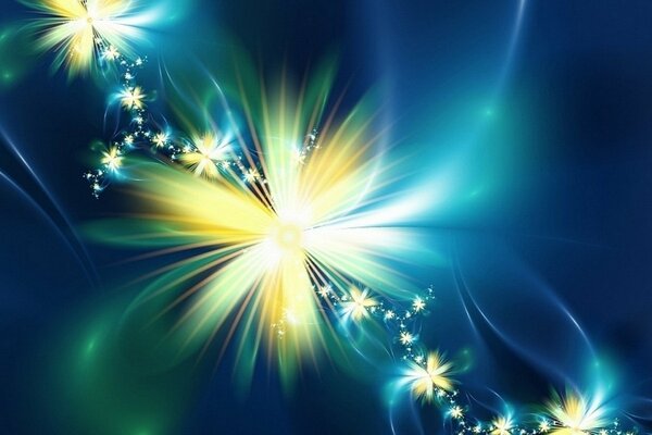 Fleur blanc jaune vif sur fond bleu