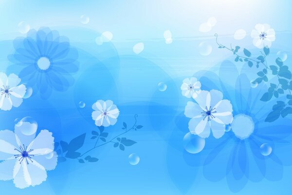 Hermosas flores azules sobre fondo azul