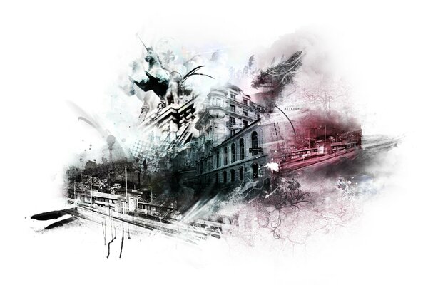 Dessin de la ville. Maisons et monuments
