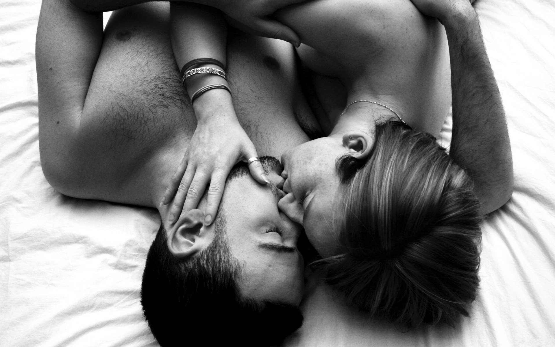 in bed two black and white photo love romance tenderness passion feelings love date meeting lovers couple men women ki