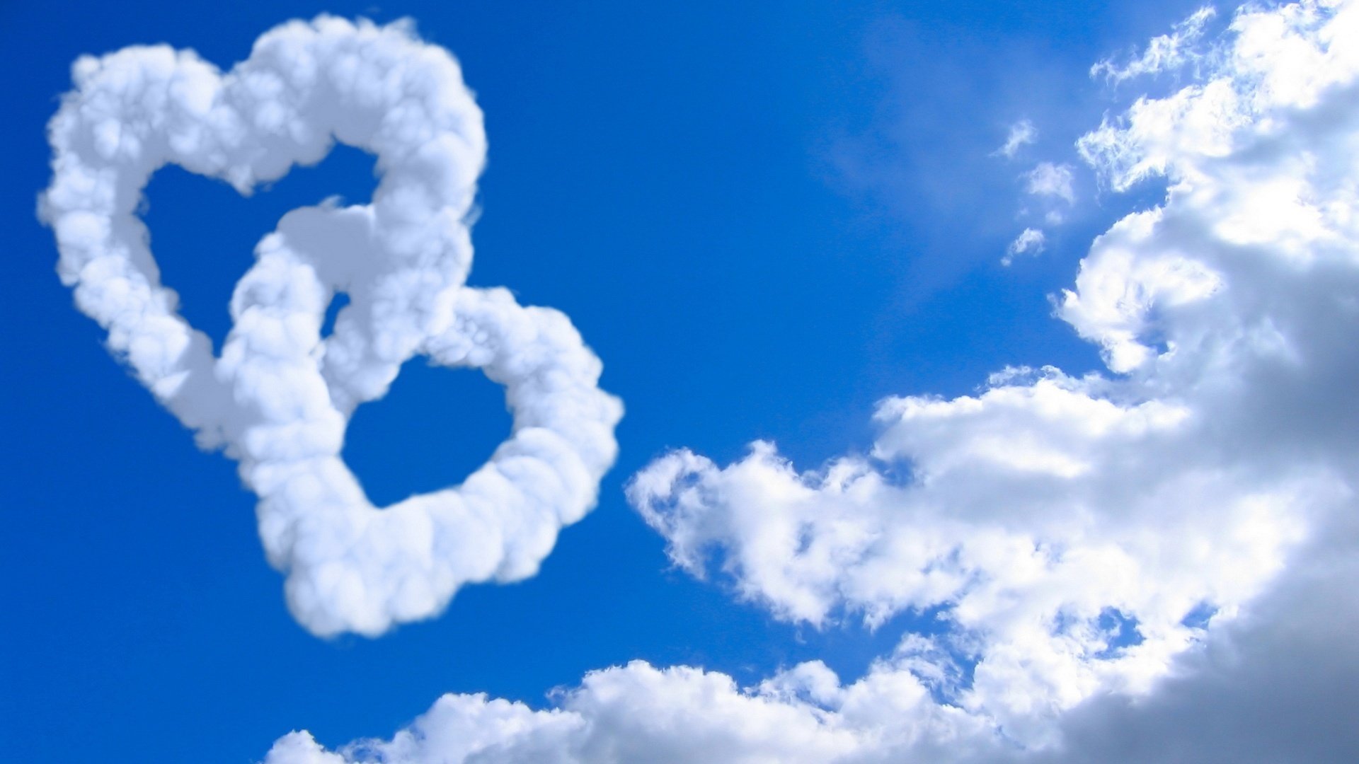 clouds blue sky two hearts love romance tenderness recognition feeling