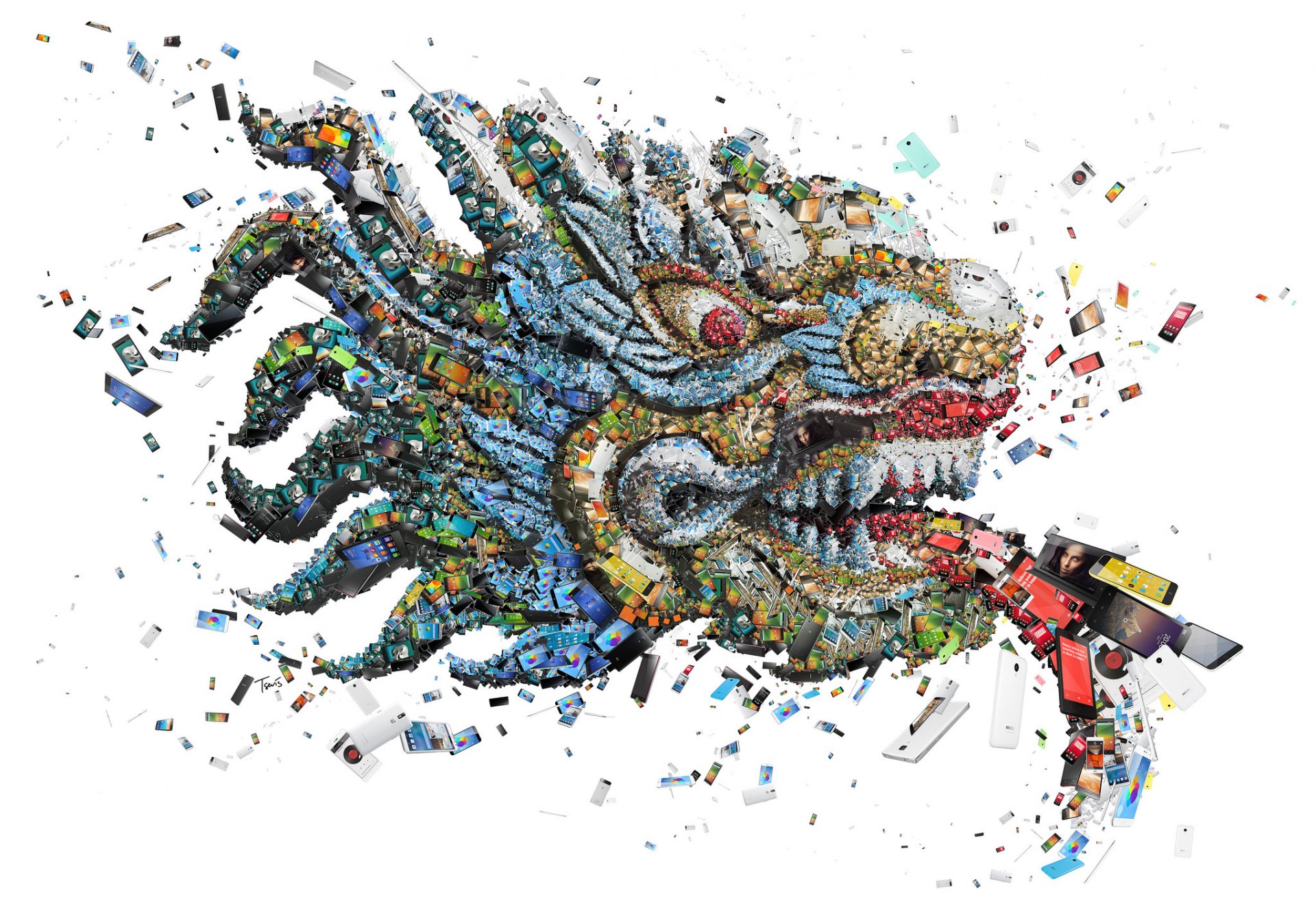 mosaïque dragon smartphones technologie