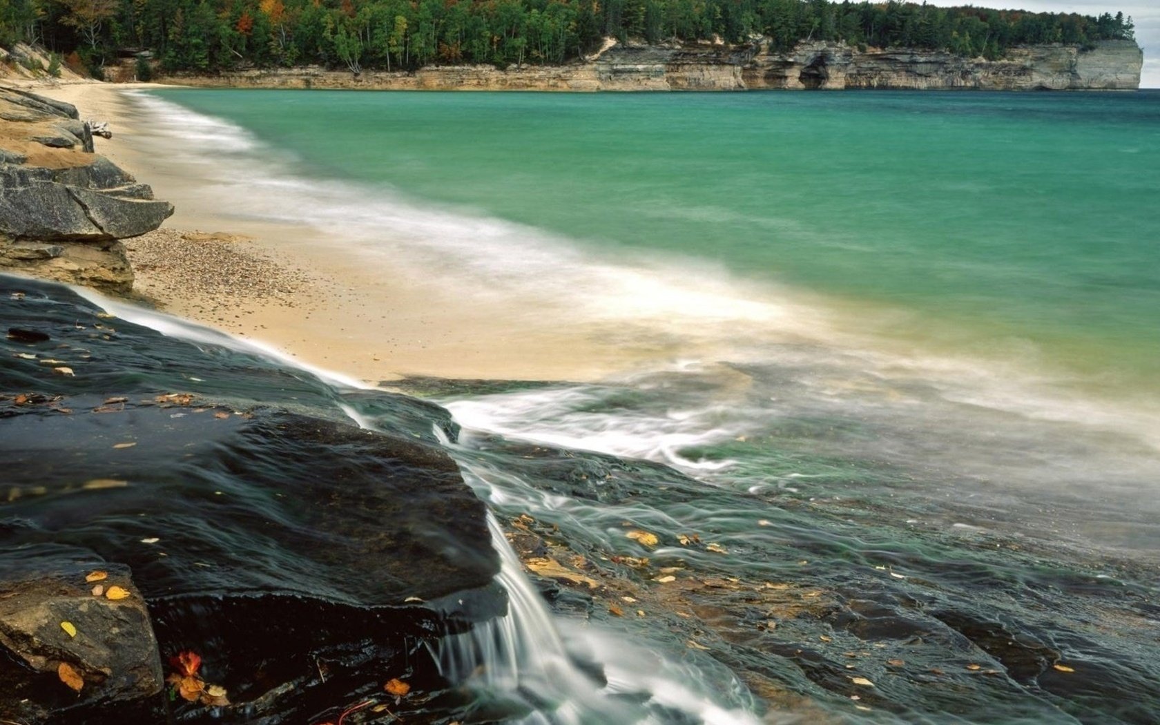 bay a small waterfall thickets water shore sea nature landscape wave coast stones rocks beach