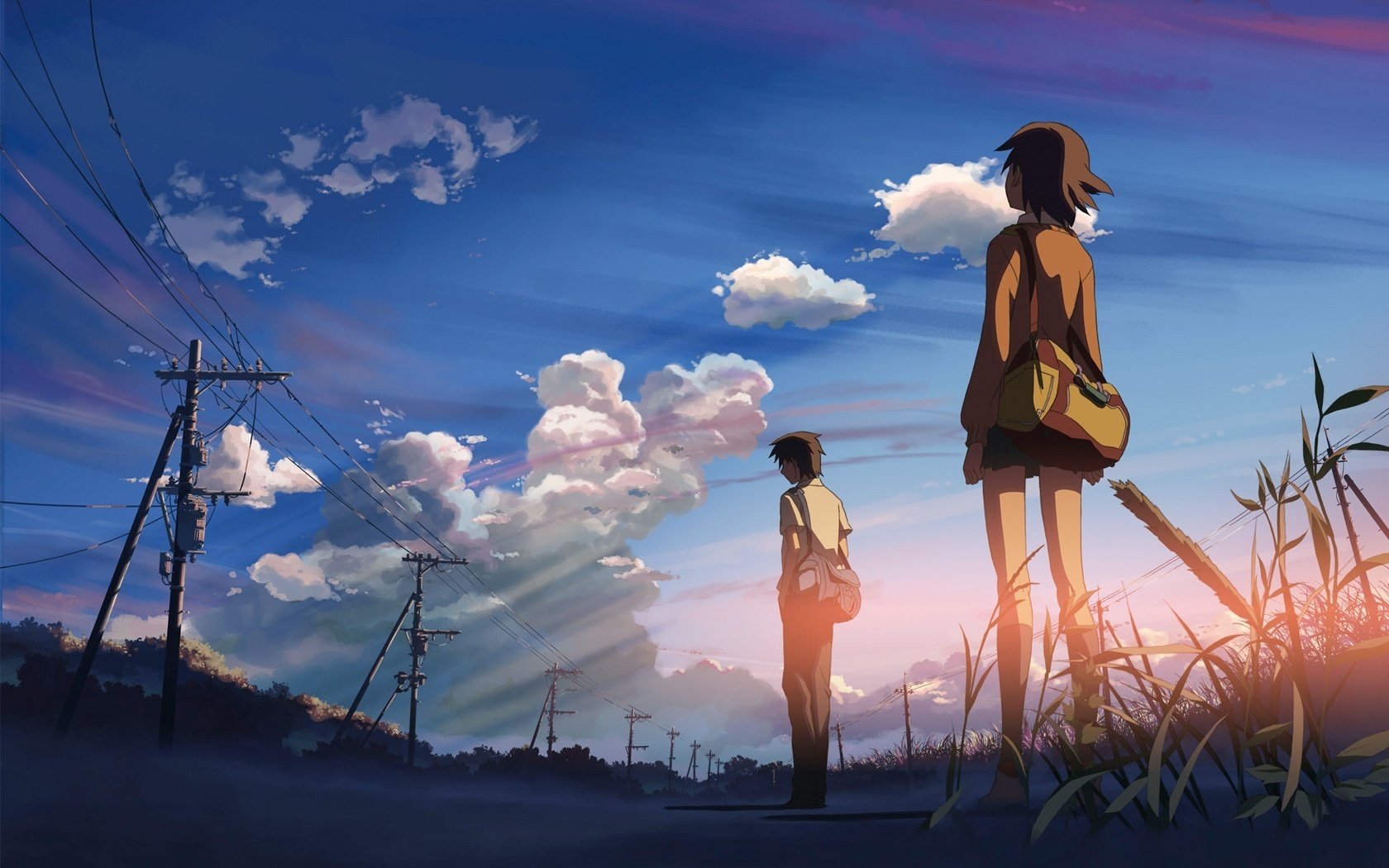 eye in the sky kawaii anime pair travel posts wire clouds the sky heights bags tourists girl guy drawing