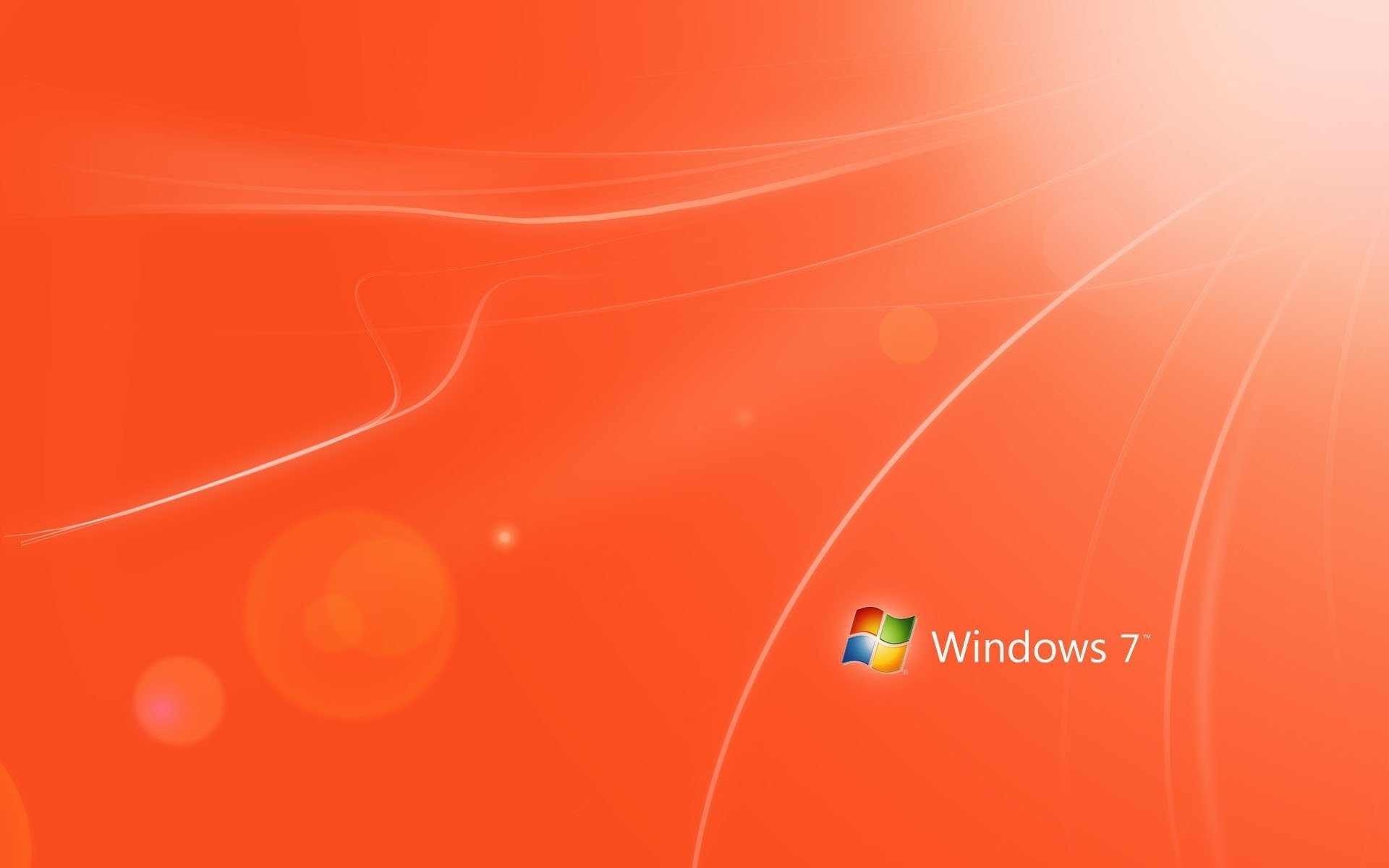 white rays droplets on the monitor windows 7 emblems logos color line arc logo circles orange background