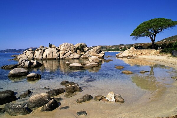 Beautiful landscape with white stones in the sea