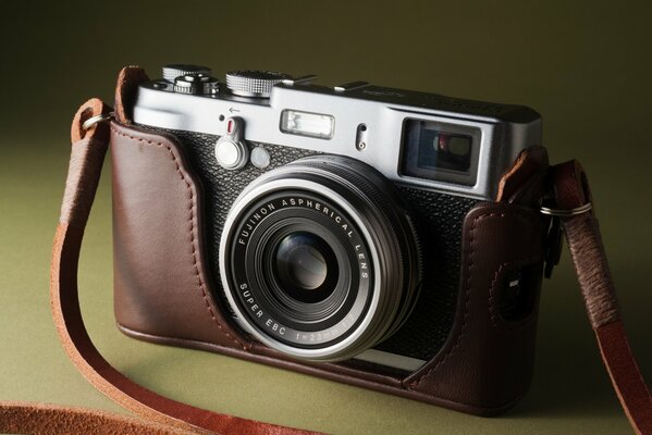 Vintage camera in a brown case