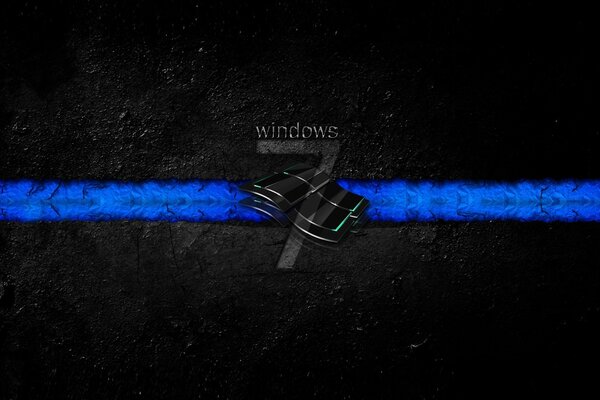 Logo windows seven na czarnym tle z niebieskim paskiem
