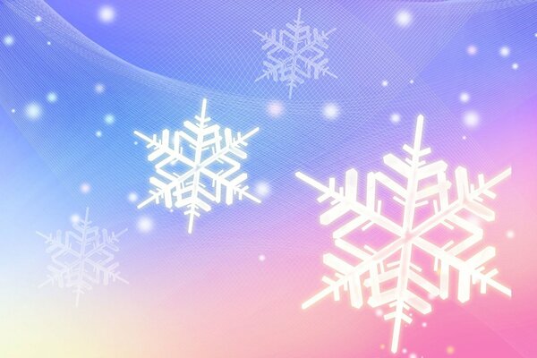 White snowflakes on pink textures of blue gradient