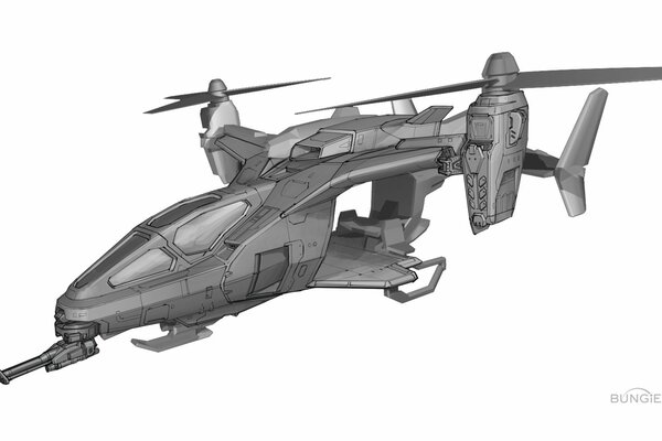 Drawing of a futuristic military helicopter