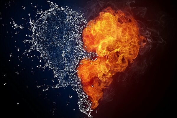 Le cœur sous la forme de deux éléments de feu et d eau