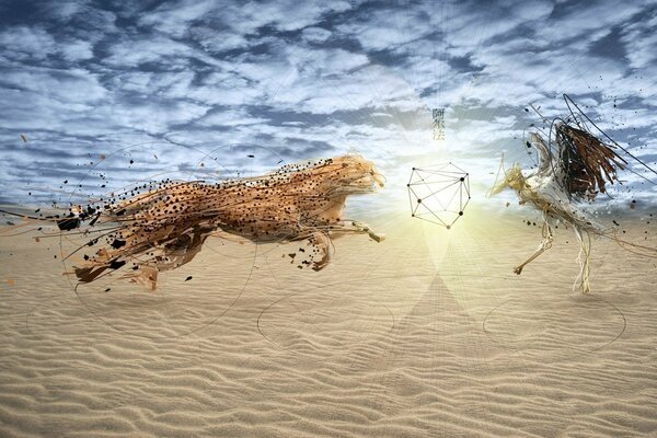 Computergrafik Tiger Sprung in der Wüste