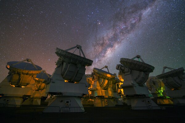 Antennas on the background of a beautiful starry sky