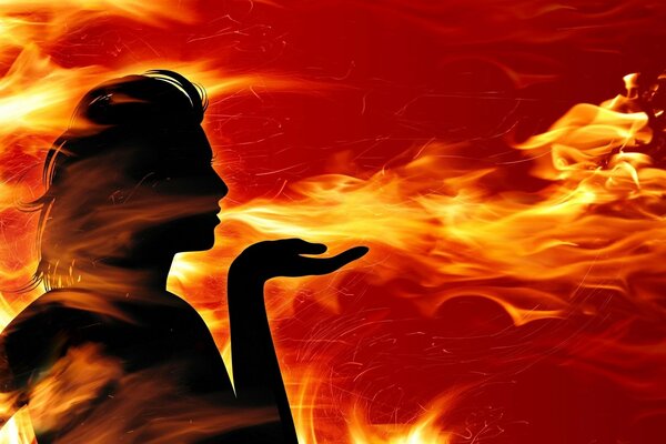 Creative image of a girl with fire